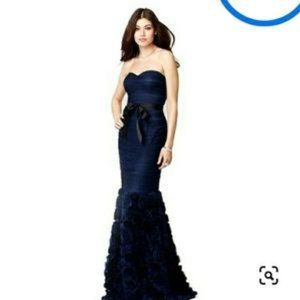 JS Collections (Jessica Simpson) navy rosette sweetheart mermaid gown Strapless